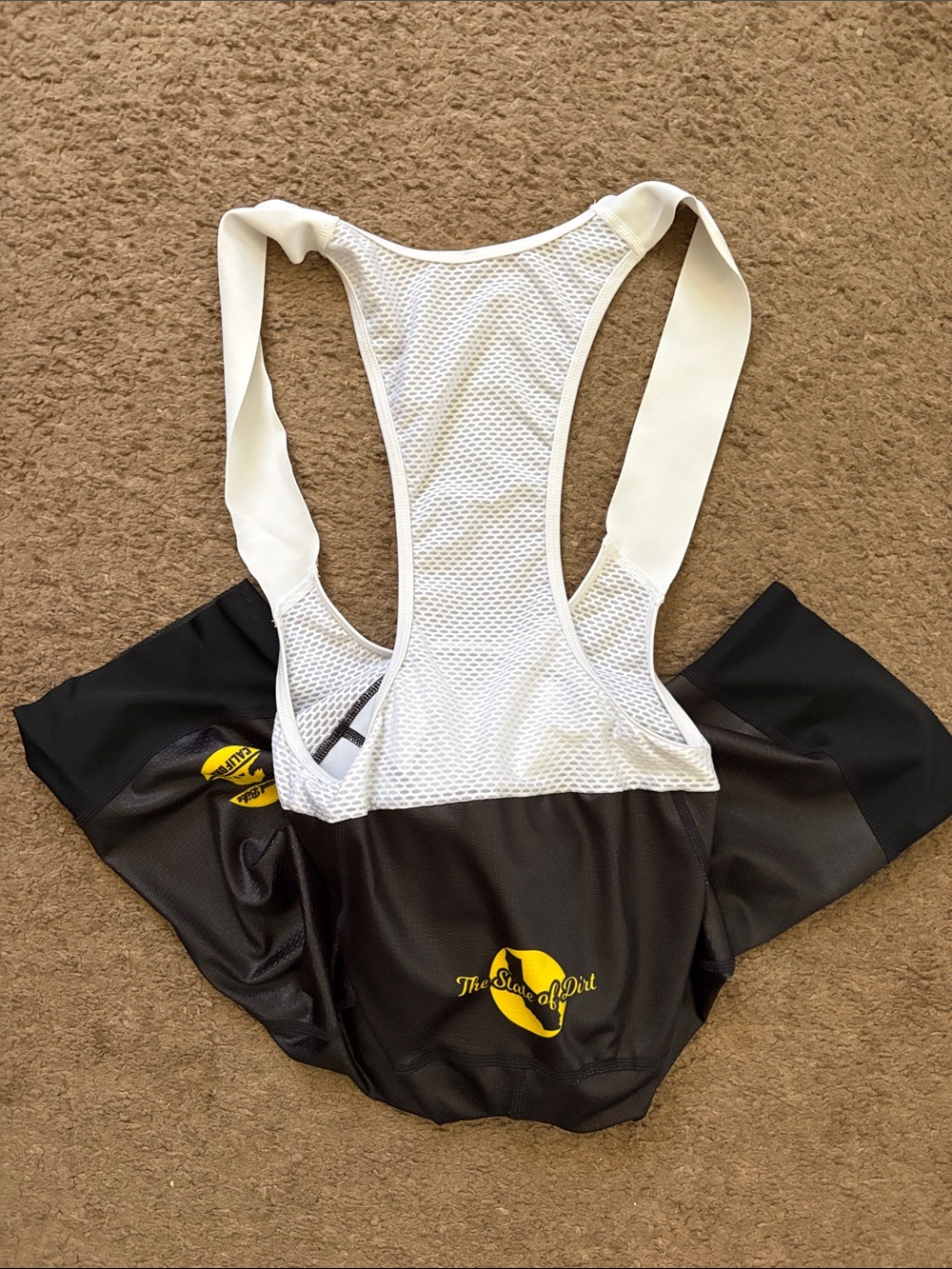Unisex One-Piece Cycling Bib - Black & White with Yellow Logo